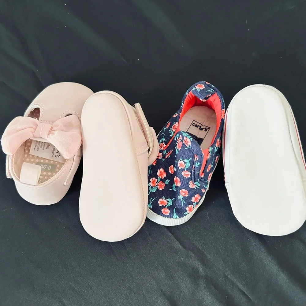 Two Pair Carter's Adorable Soft-Sole Shoes/Infants 0-3 Months/Like New